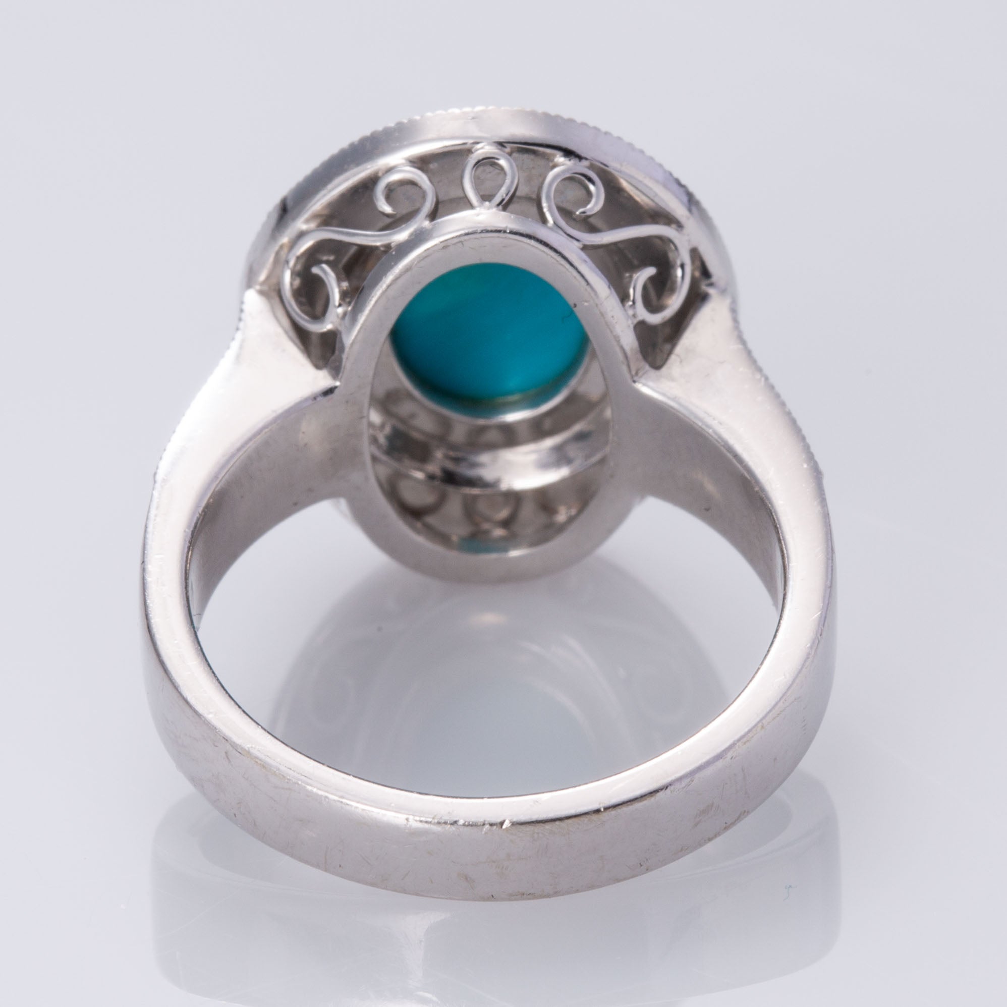 Bague halo turquoise et diamants 14 carats | 10 x 8 mm, 1,08 ct | Taille 6,75 | 