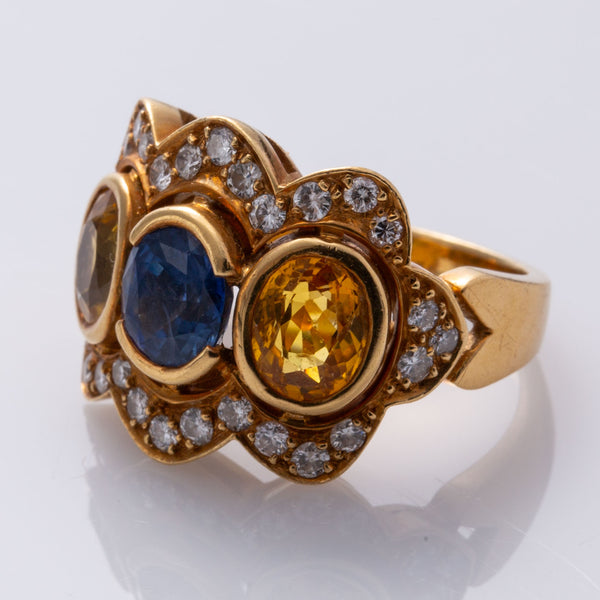 14K Blue and Yellow Sapphire and Diamond Ring | 1.45 ct, 2.30 ctw, 0.49 ctw | SZ 5.5 |