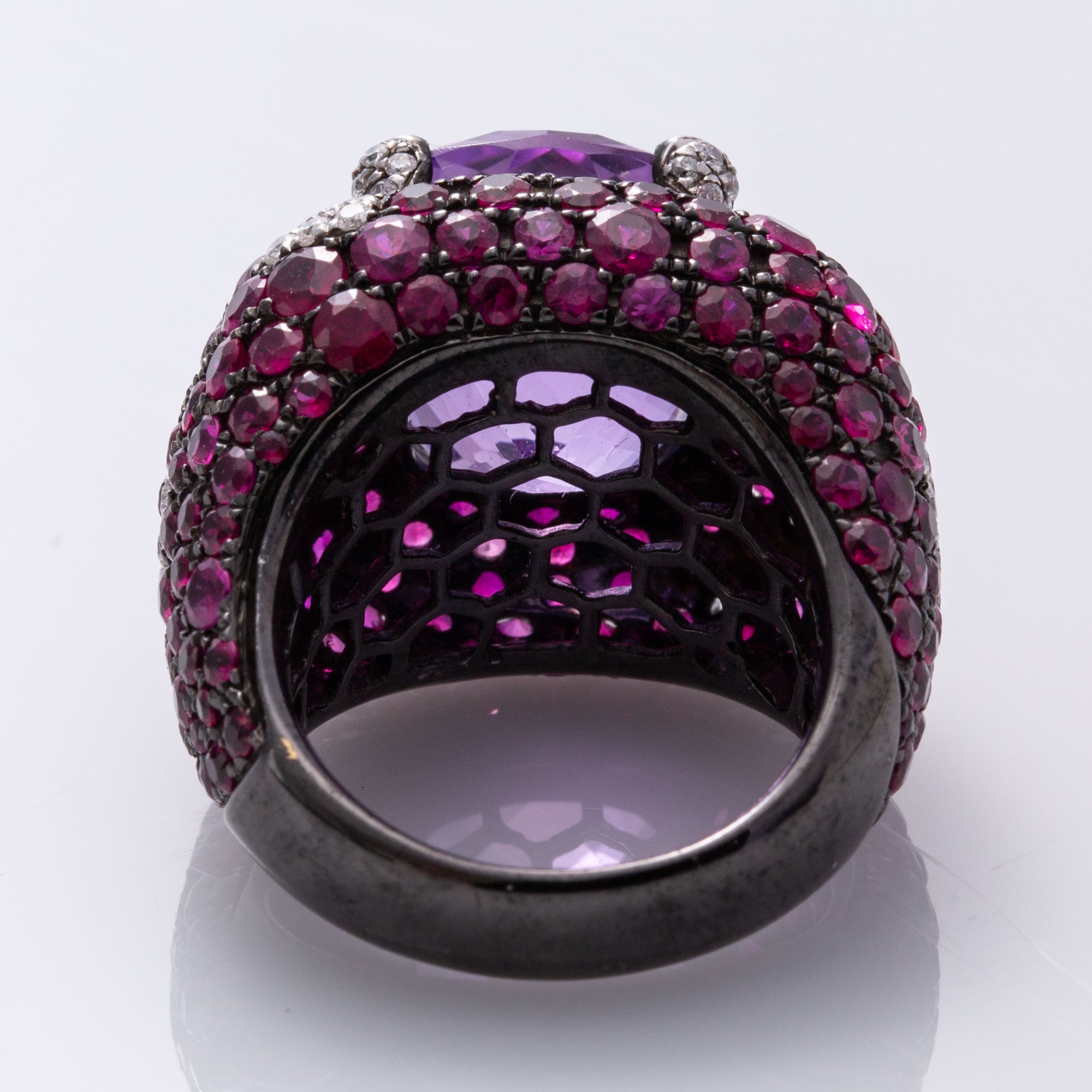 18K White Gold with Black Rhodium Amethyst, Ruby and Diamond Ring | 13.00 ct, 7.50 ctw, 0.33 ctw | SZ 6.5 |