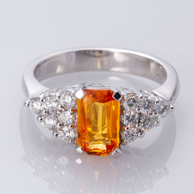18K White Gold Orange Sapphire and Diamond Ring | 1.45 ct, 0.60 ctw | SZ 6.5 |