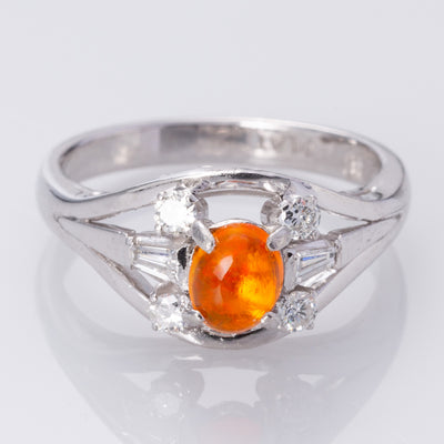 Platinum Fire Opal and Diamond Cocktail Ring | 0.47ct, 0.13ctw, 0.18ctw | SZ 6 |