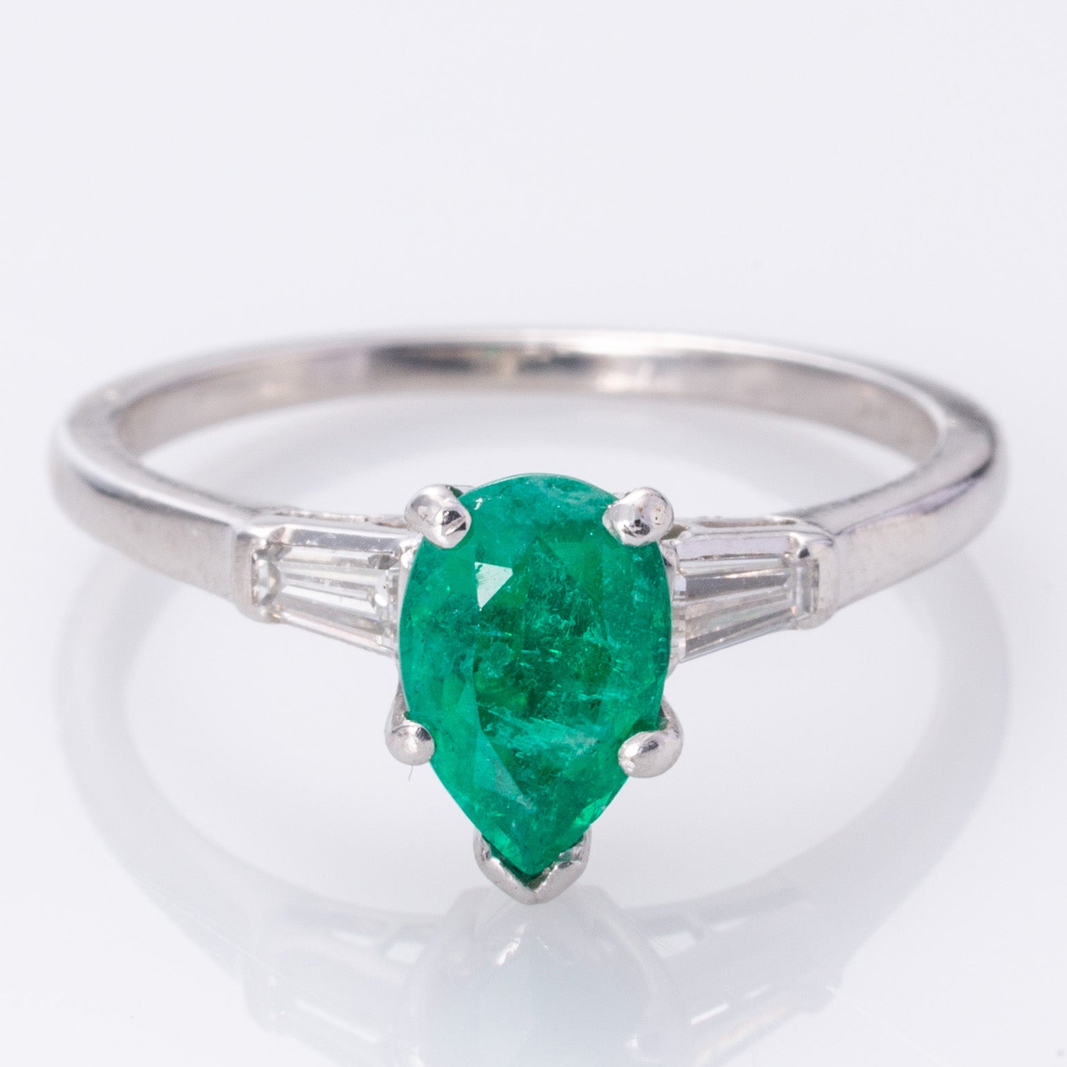 'Birks' Vintage Platinum Synthetic Emerald and Diamond Cocktail Ring | 1.14ct, 0.24ctw | SZ 7 |