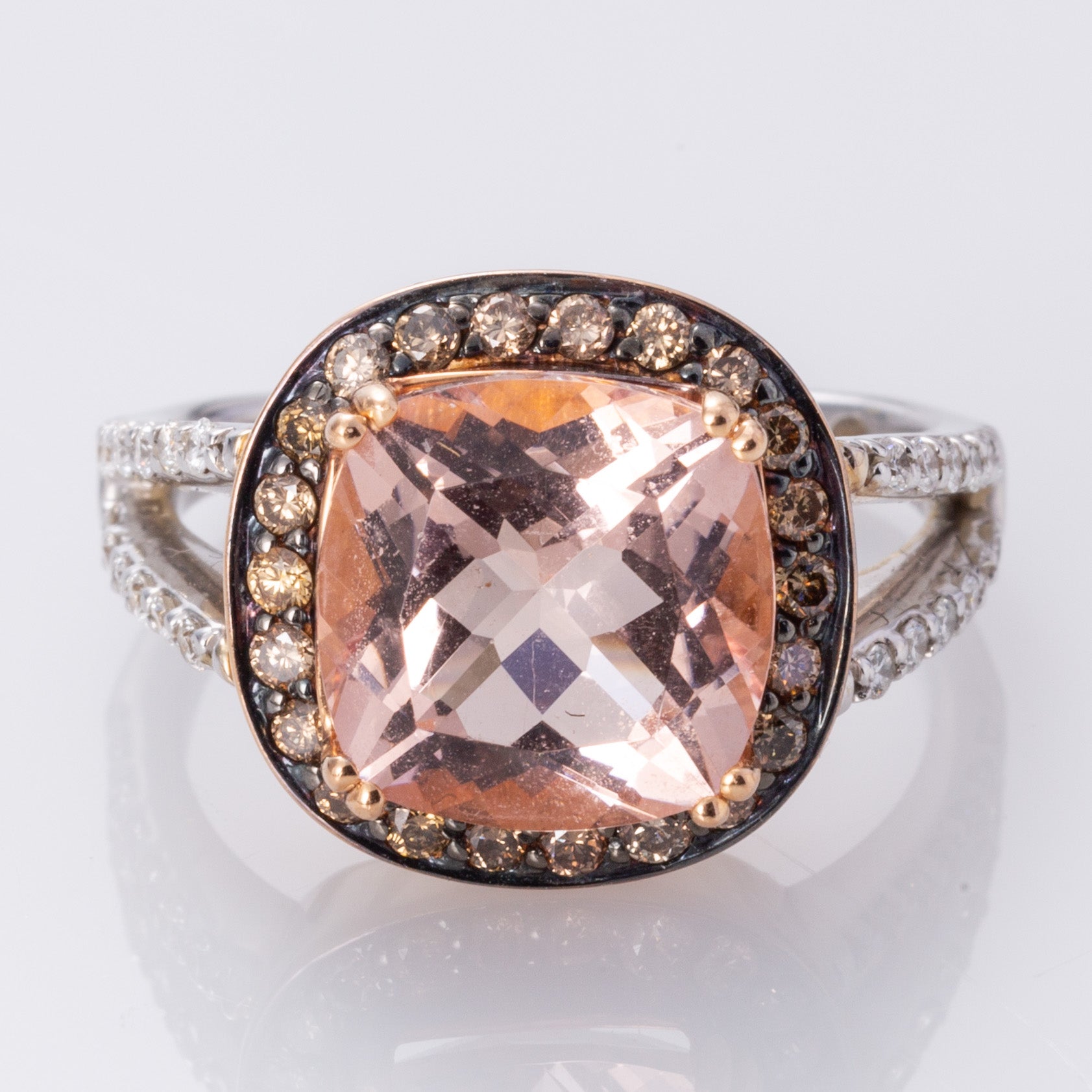 18K Rose and White Gold Morganite and Diamond Ring | 4.24ct, 0.50ctw | SZ 5.75 |