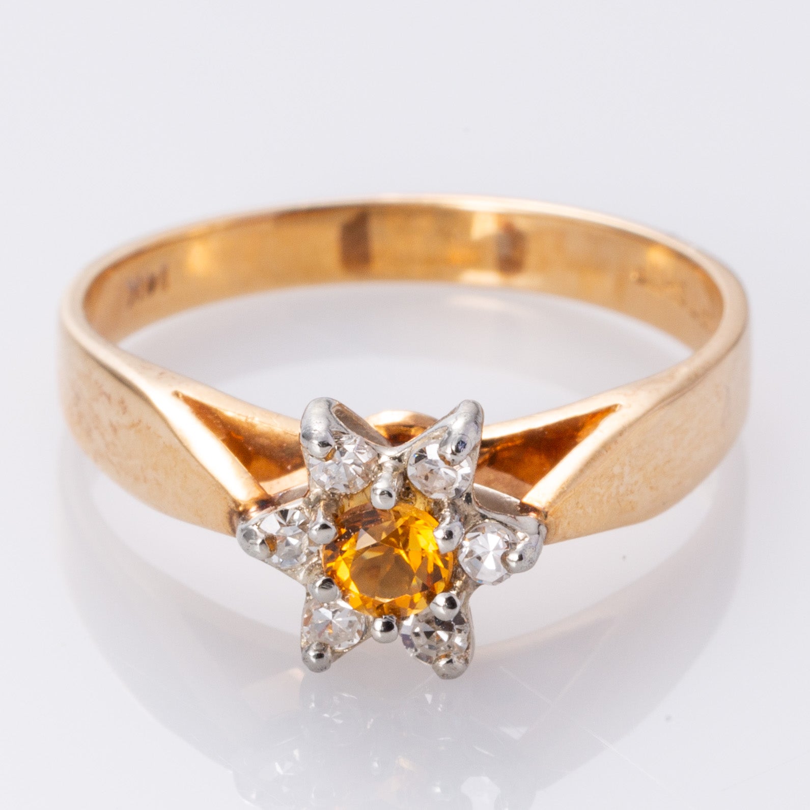 14K Yellow and White Gold Citrine and Diamond Ring | 0.17ct, 0.15ctw | SZ 7.75 |