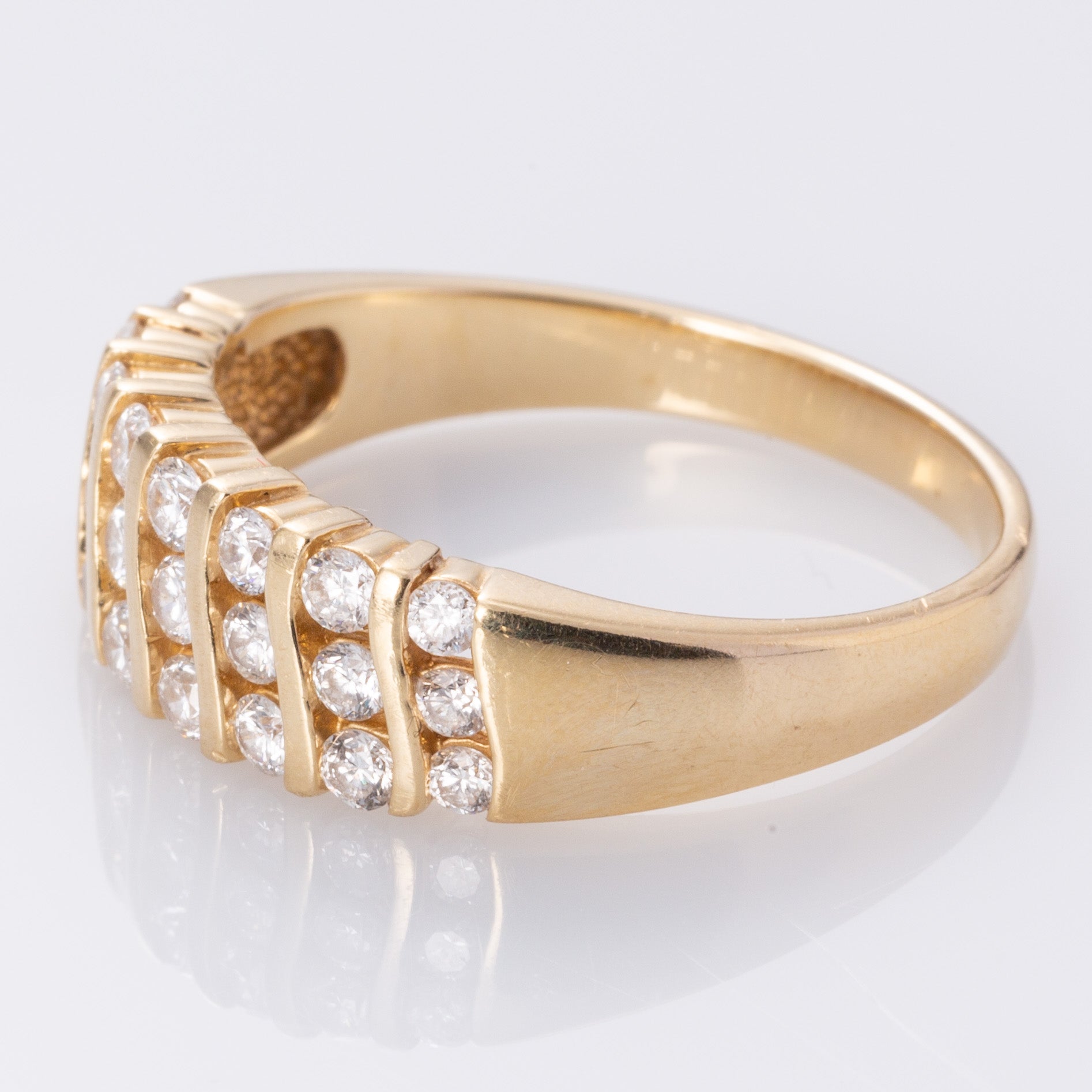 14K Yellow Gold Triple Rows Diamond Ring | 0.97ctw | SZ 10 |