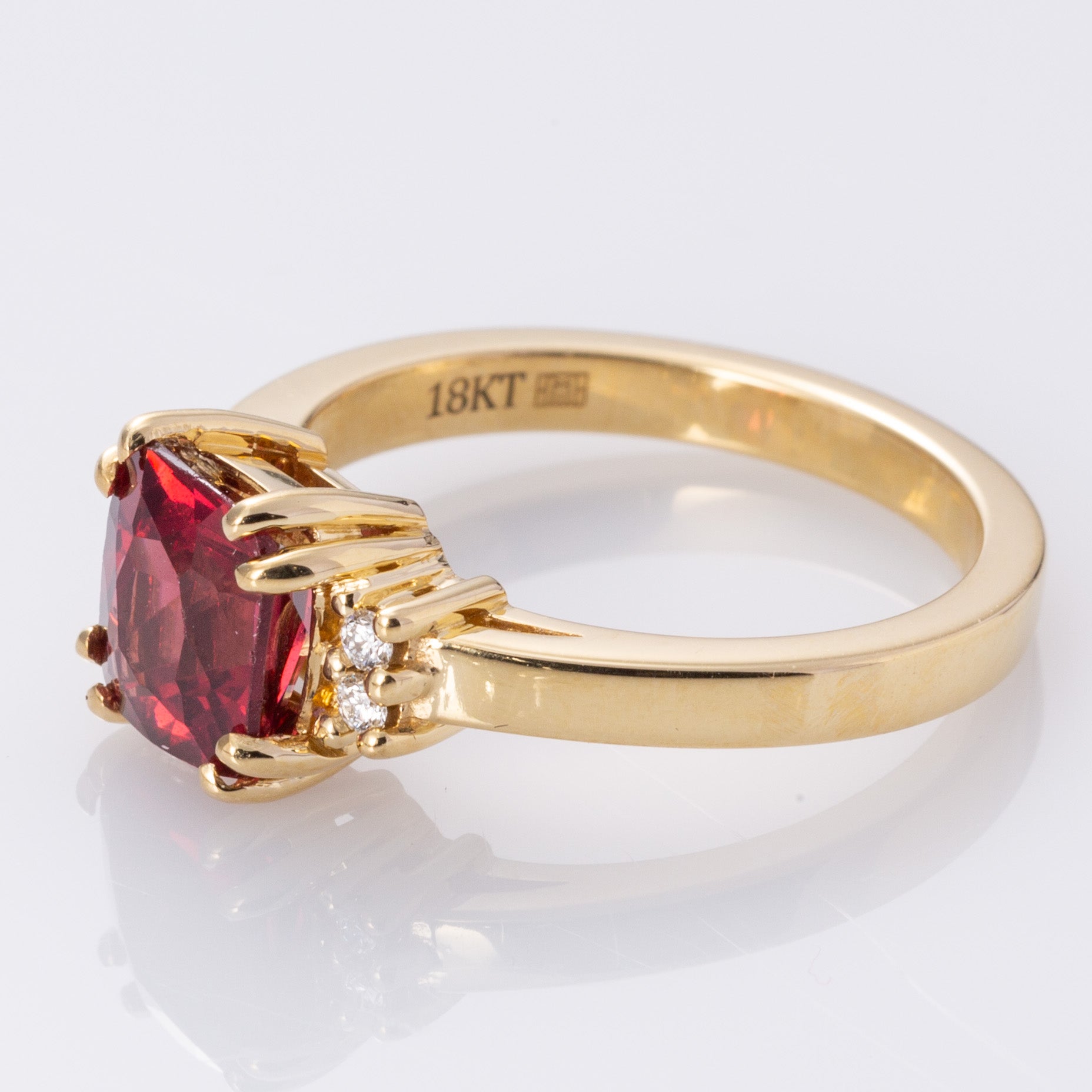 18K Cushion Cut Garnet & Diamond Accented Ring | 2.53ct, 0.06ctw | SZ 6.25 |
