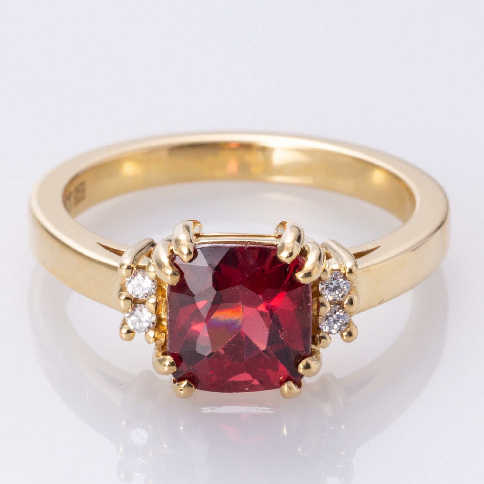 18K Cushion Cut Garnet & Diamond Accented Ring | 2.53ct, 0.06ctw | SZ 6.25 |