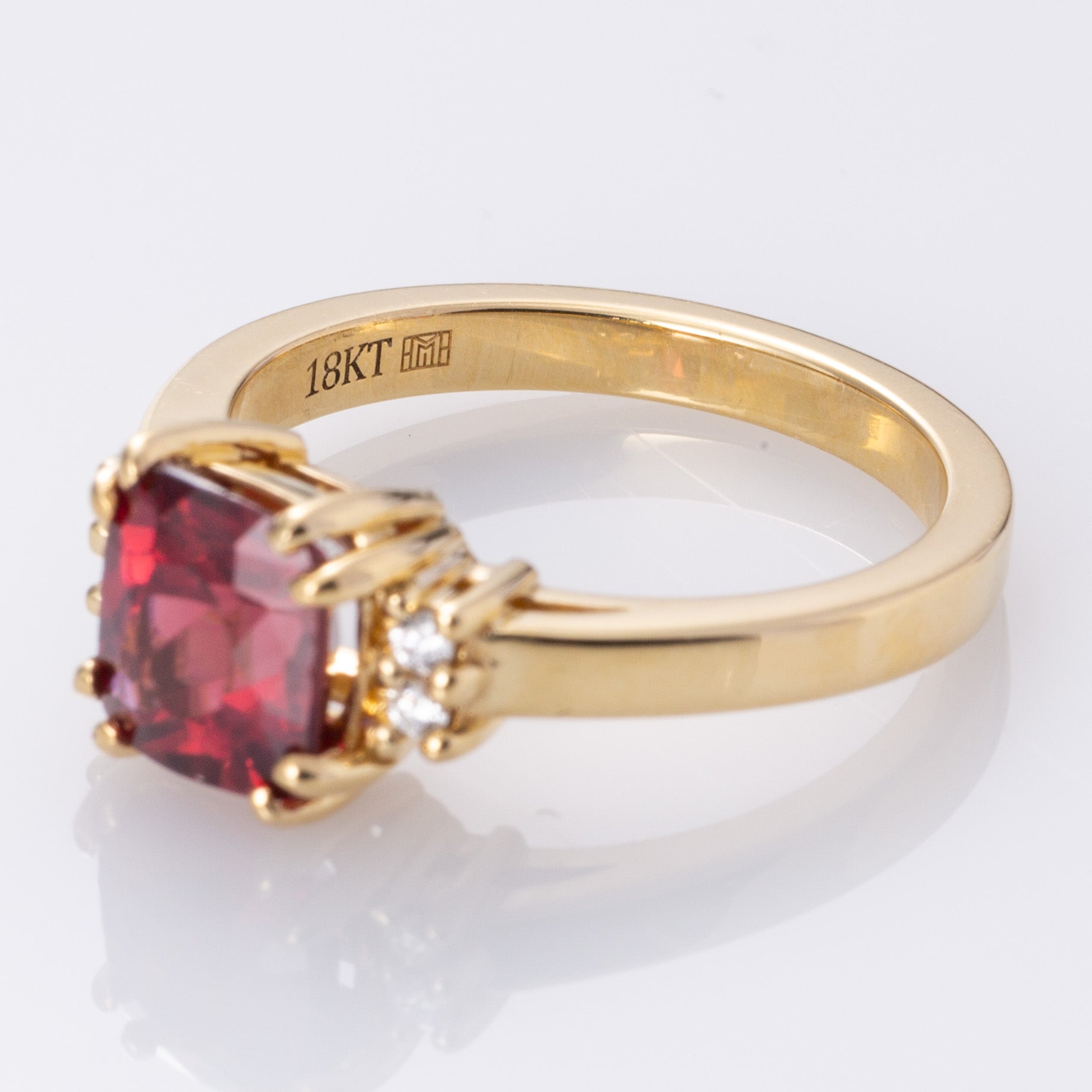 18K Cushion Cut Garnet & Diamond Accented Ring | 2.53ct, 0.06ctw | SZ 6.25 |