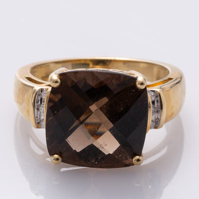 14K Brown Quartz and Diamond Cocktail Ring | 6.50ct, 0.06ctw | SZ 6.75