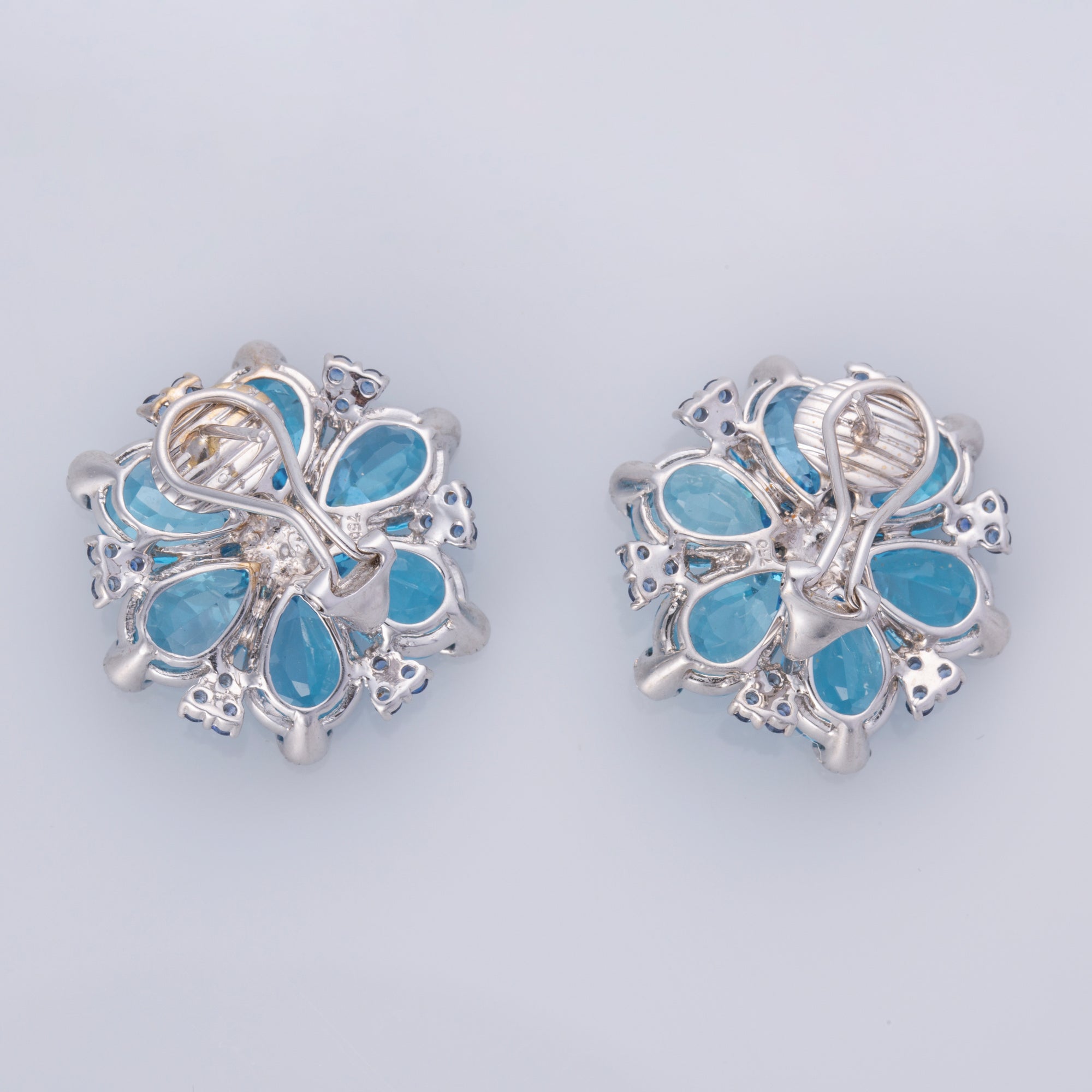 18K White Gold Blue Topaz, Sapphire, and Diamond Earrings | 36.00ctw, 1.40ctw, 1.00ctw