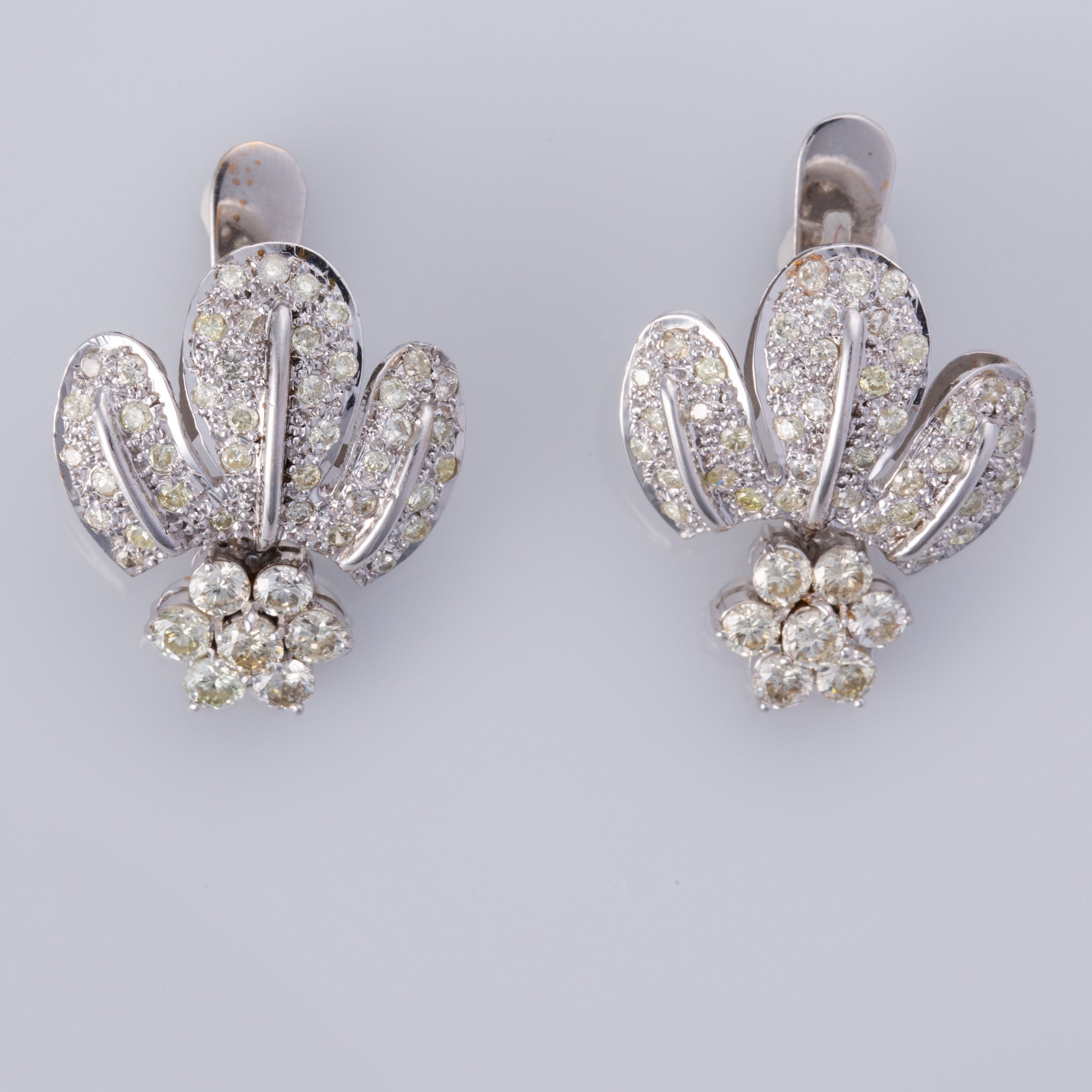 14K White Gold Floral Style Diamond Earrings | 2.00ctw