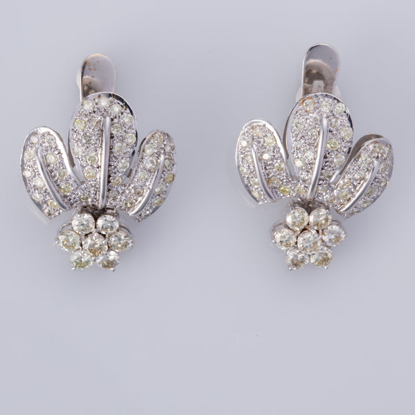 14K White Gold Floral Style Diamond Earrings | 2.00ctw
