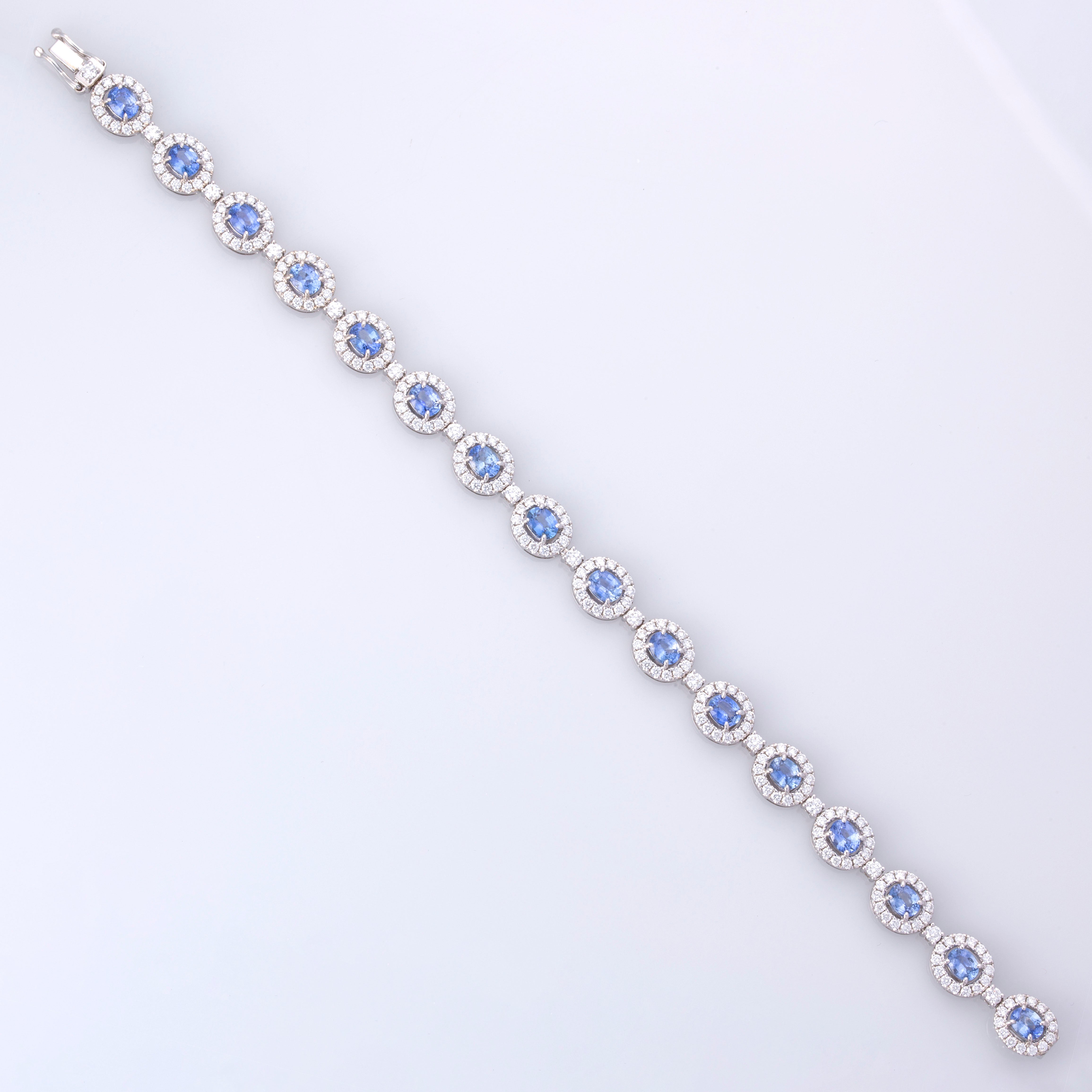 18K White Gold Sapphire and Diamond Bracelet | 4.93ctw, 2.65ctw | 7"