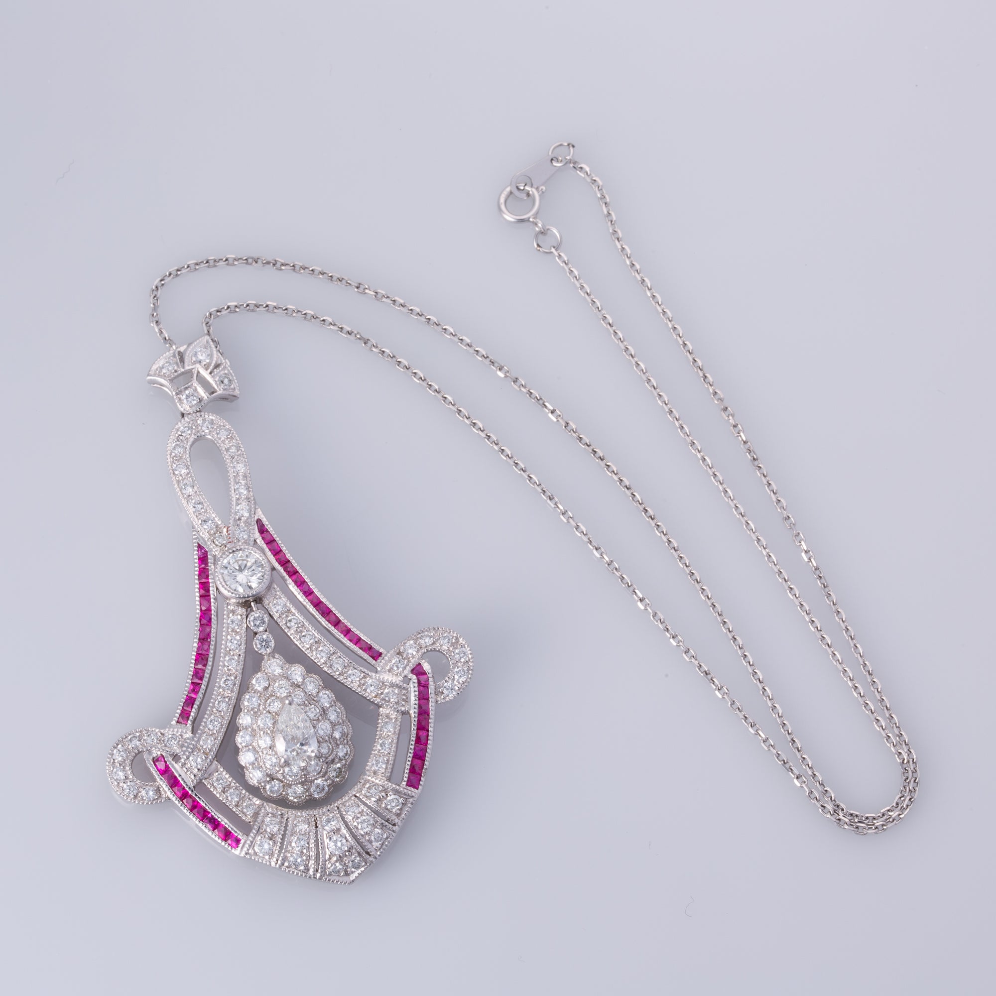 Platinum Ruby and Diamond Necklace | 1.00ctw, 3.55ctw | 16