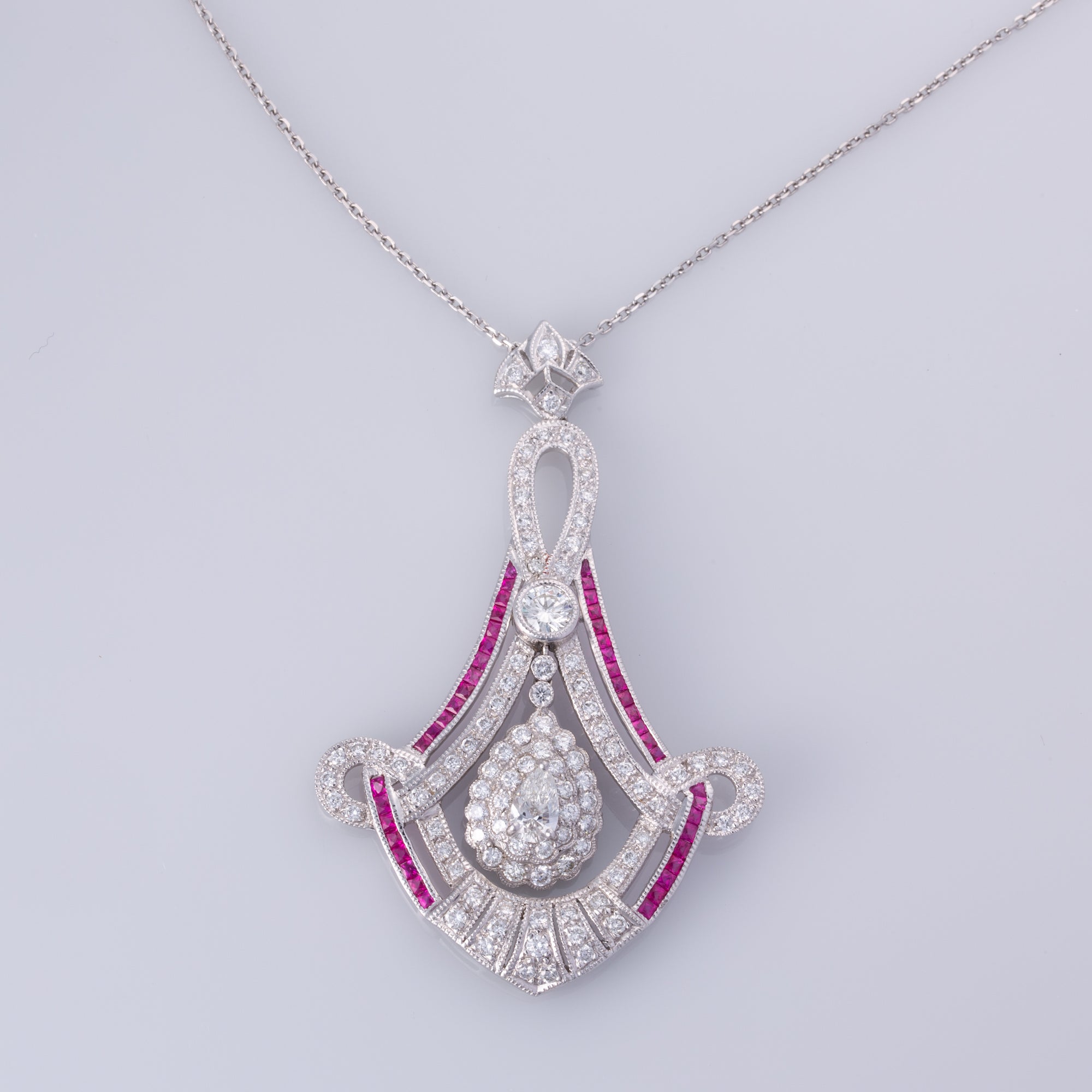 Platinum Ruby and Diamond Necklace | 1.00ctw, 3.55ctw | 16