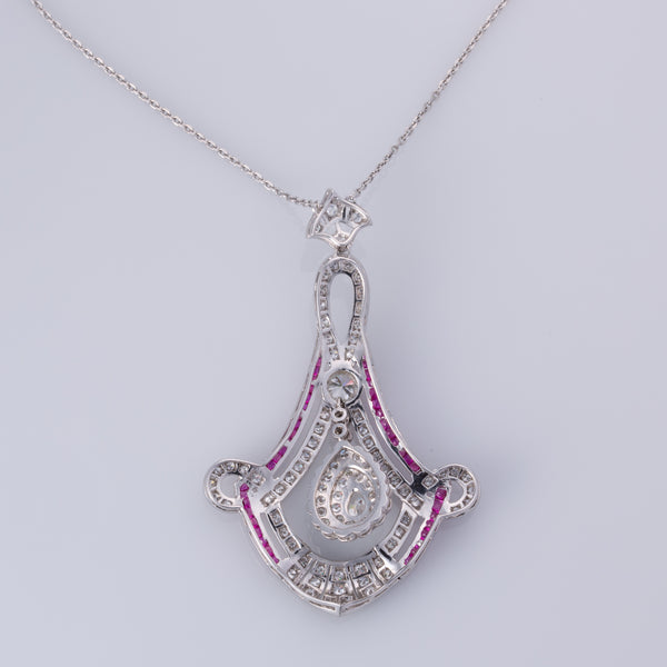 Platinum Ruby and Diamond Necklace | 1.00ctw, 3.55ctw | 16