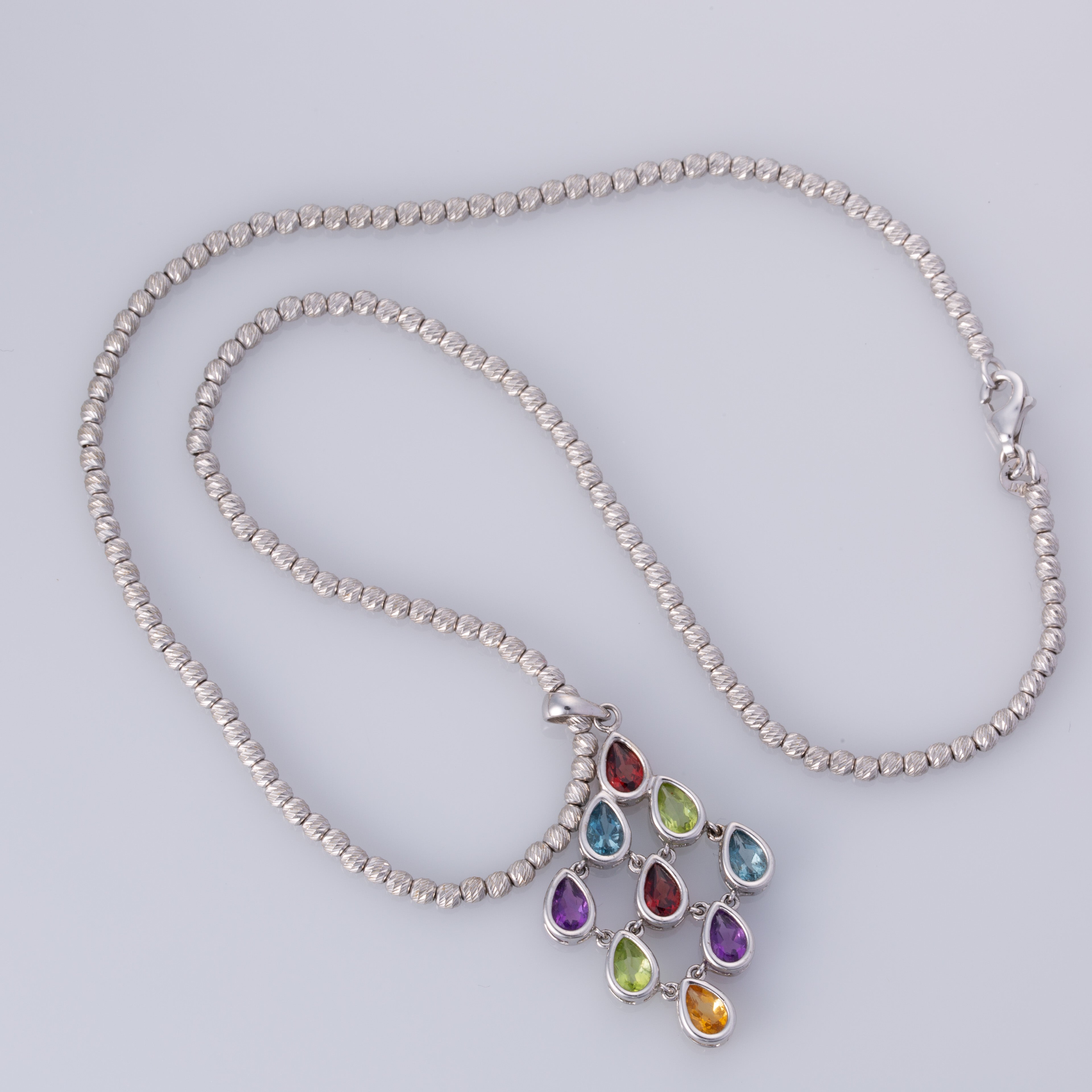 14K White Gold Multi Colored Gem Necklace | 16"| 3 ctw