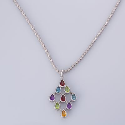 14K White Gold Multi Colored Gem Necklace | 16