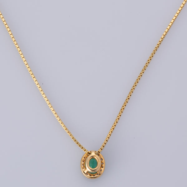 18K Yellow Gold Emerald Diamond Necklace | 0.42ct, 0.10ctw | 16