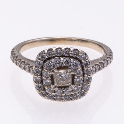 14k White Gold Double Halo Diamond Ring | 0.80ctw | SZ 4