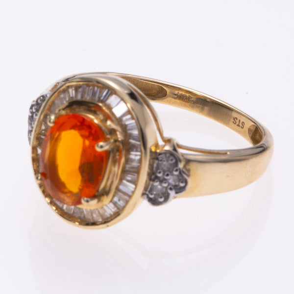 14k Yellow Gold  Orange Sapphire and Diamond Ring | 1.08ct, 0.30ctw | SZ 7