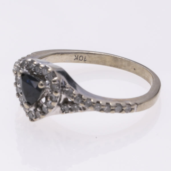 10k White Gold Sapphire and Diamond Ring | 0.295ct, 0.34ctw | SZ 4.75