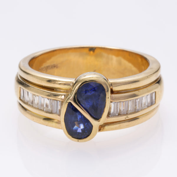 18K Yellow Gold Sapphire and Diamond Ring | 2.08ctw, 0.70ctw | SZ 9