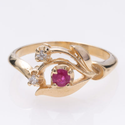 14K Yellow Gold Ruby and Diamond Ring | 0.12ct, 0.05ctw | SZ 5.5