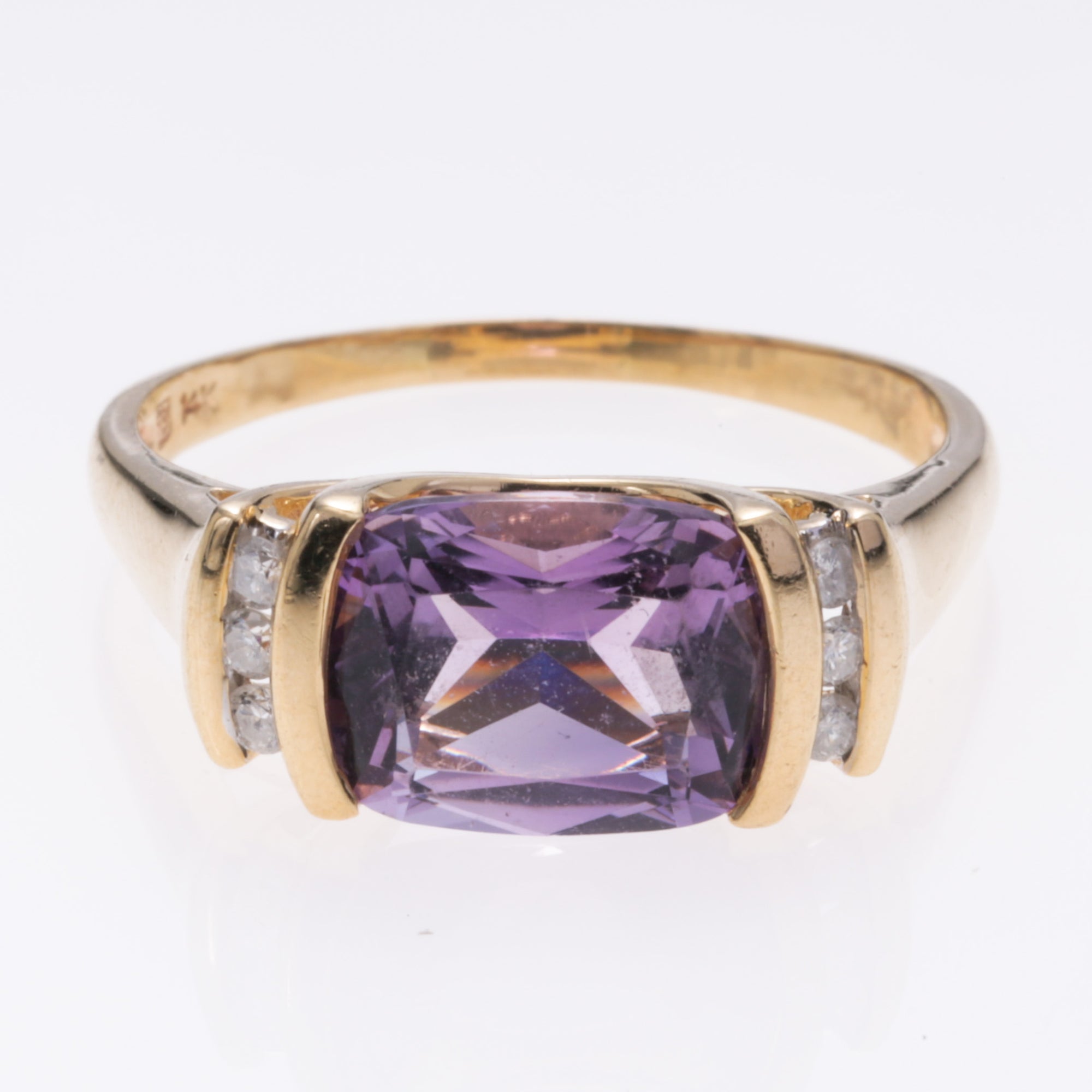 14K Yellow Gold Amethyst and Diamond Ring | 3.10ct, 0.138ctw | SZ 9