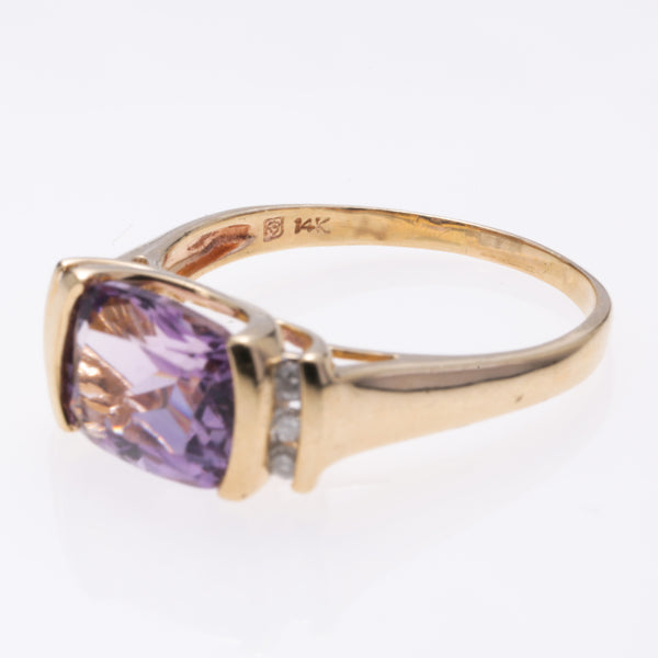 14K Yellow Gold Amethyst and Diamond Ring | 3.10ct, 0.138ctw | SZ 9