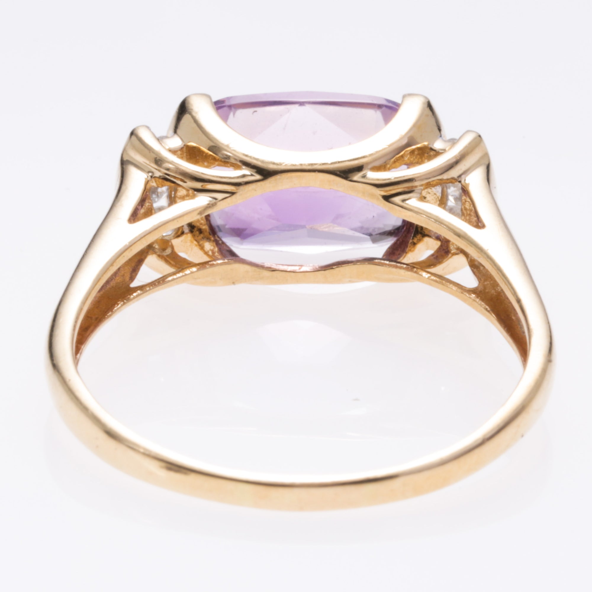 14K Yellow Gold Amethyst and Diamond Ring | 3.10ct, 0.138ctw | SZ 9