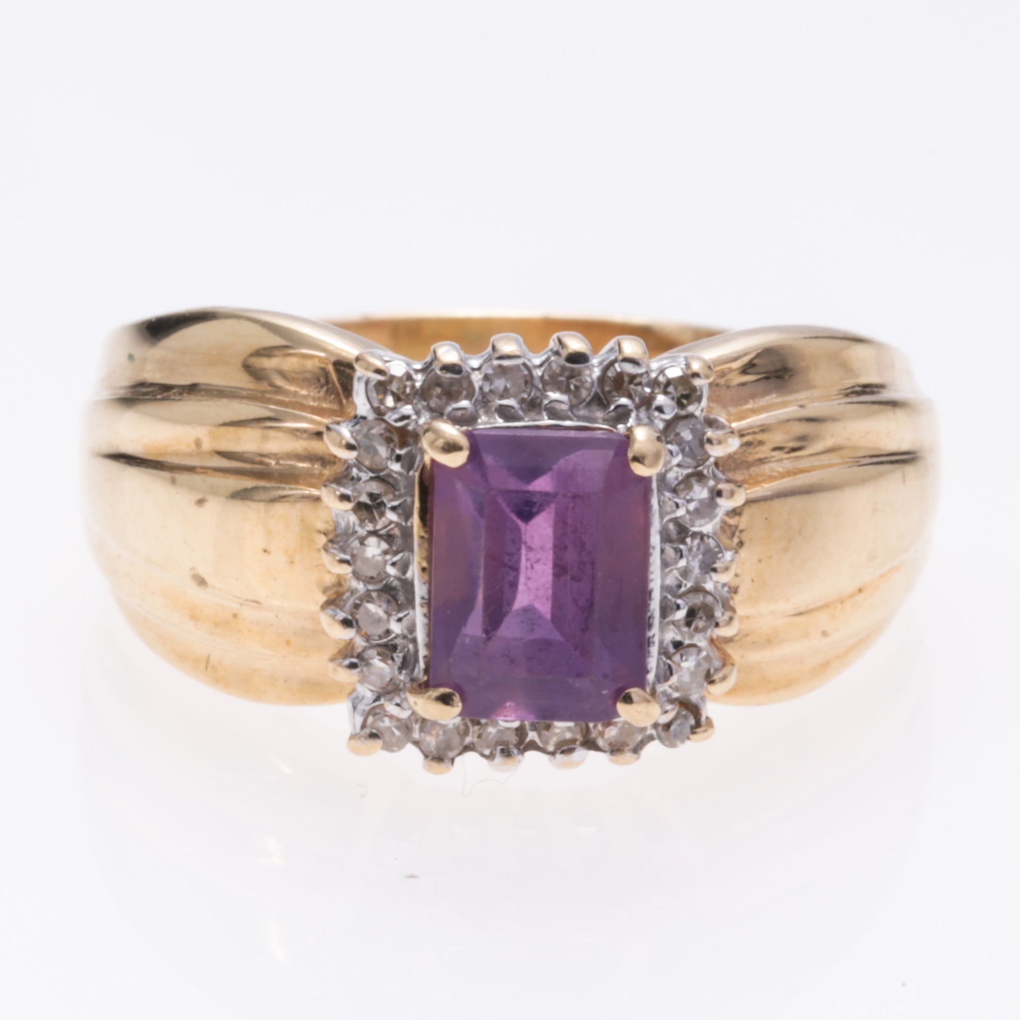 14K Yellow Gold Amethyst and Diamond Ring | 1.00ct, 0.11ctw | SZ 7