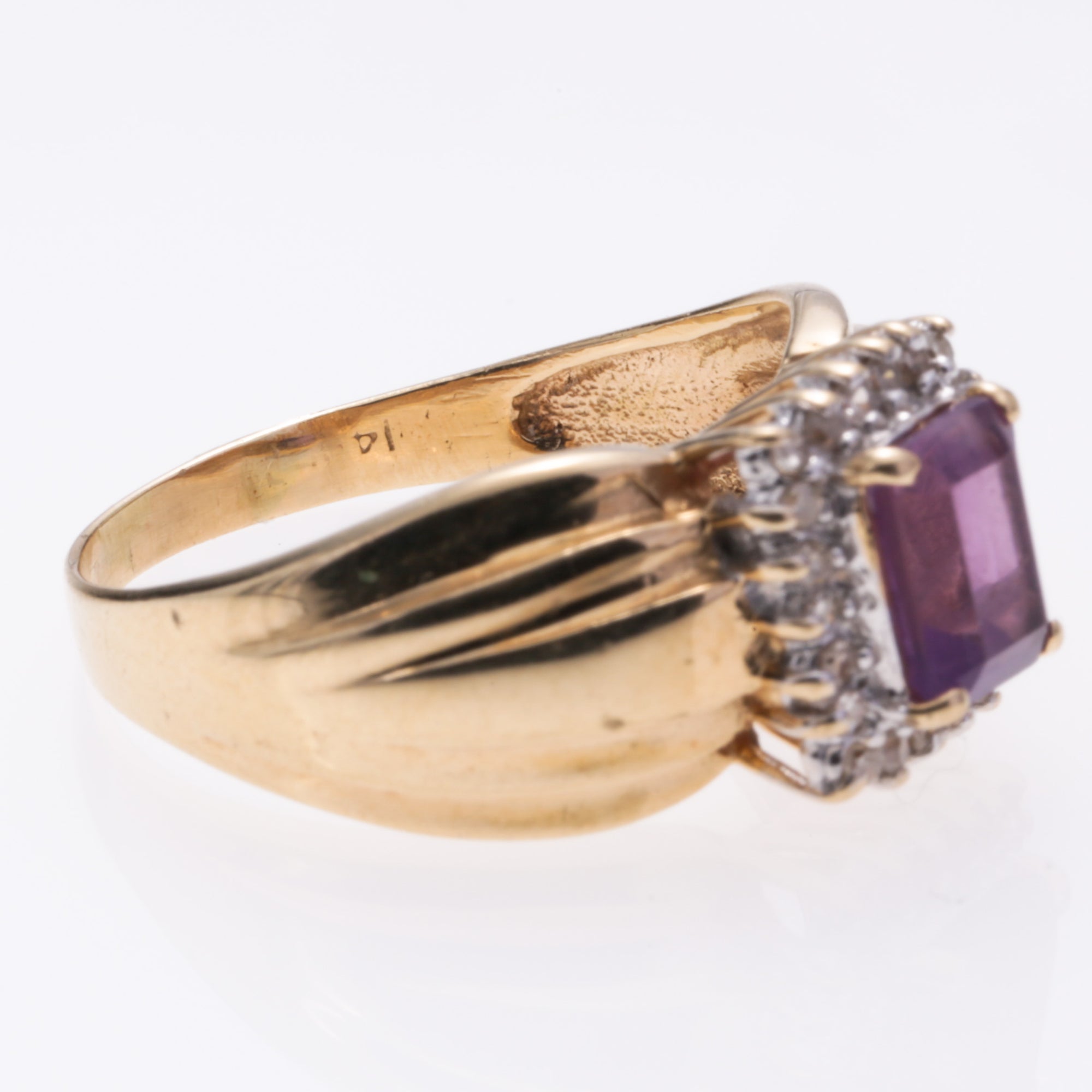 14K Yellow Gold Amethyst and Diamond Ring | 1.00ct, 0.11ctw | SZ 7