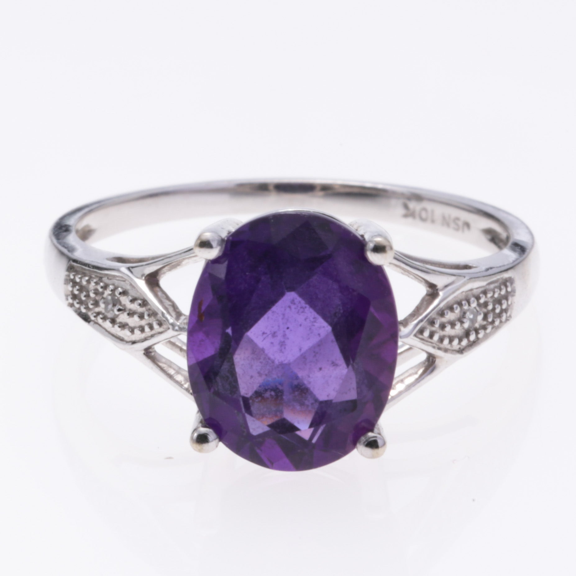 10K White Gold Amethyst and Diamond Ring | 2.21ct, 0.01ctw | SZ 6.5