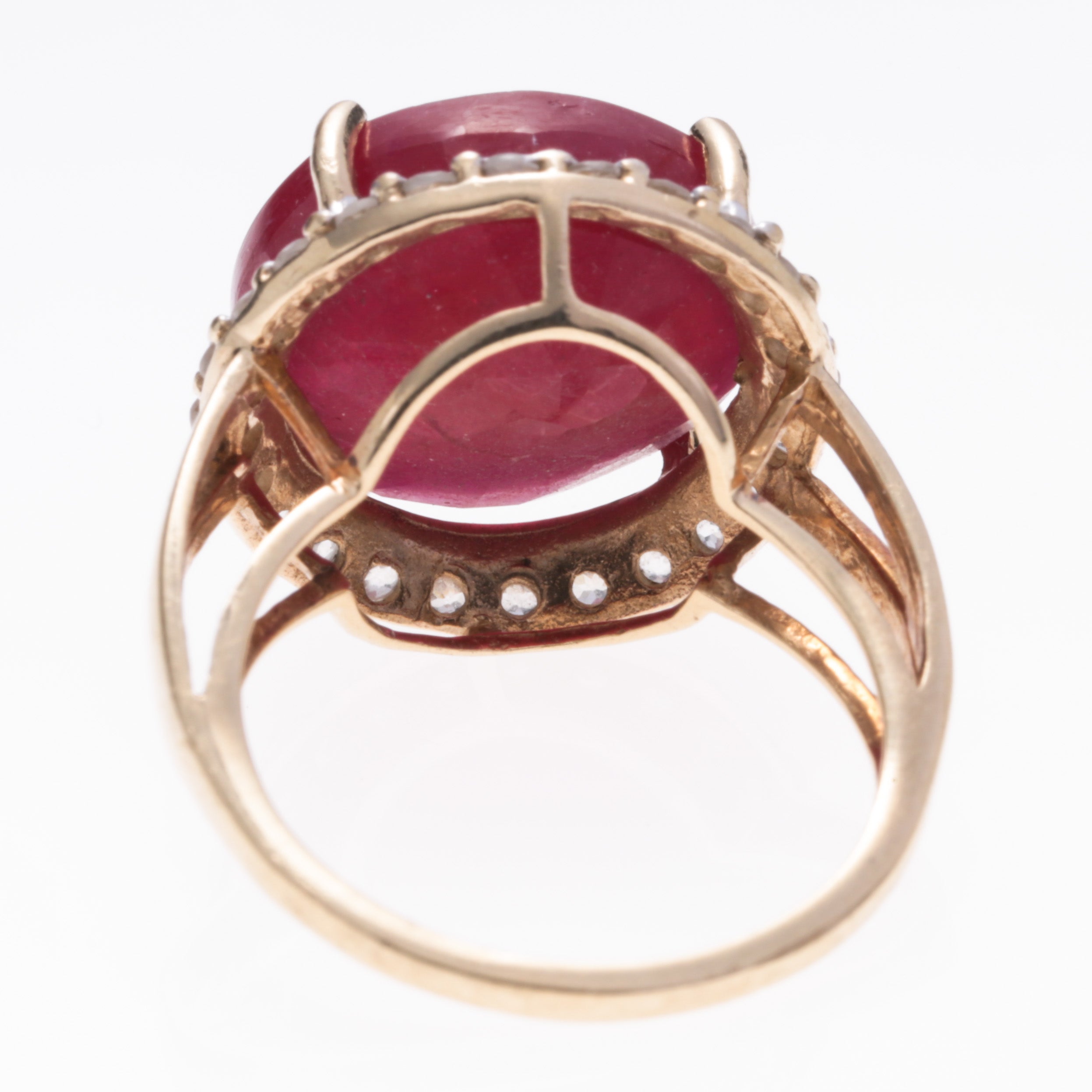 10K Yellow Gold Synthetic Ruby and White Topaz Ring | 11.35ct, 0.23ctw | SZ 6.75