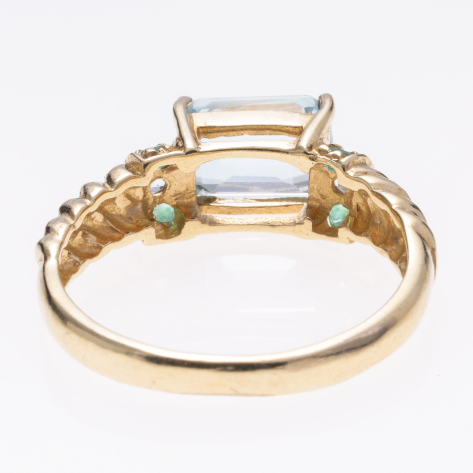 10K Yellow Gold Aquamarine Emerald Topaz Ring | 1.27ct, 0.05ctw, 0.06ctw | SZ 7