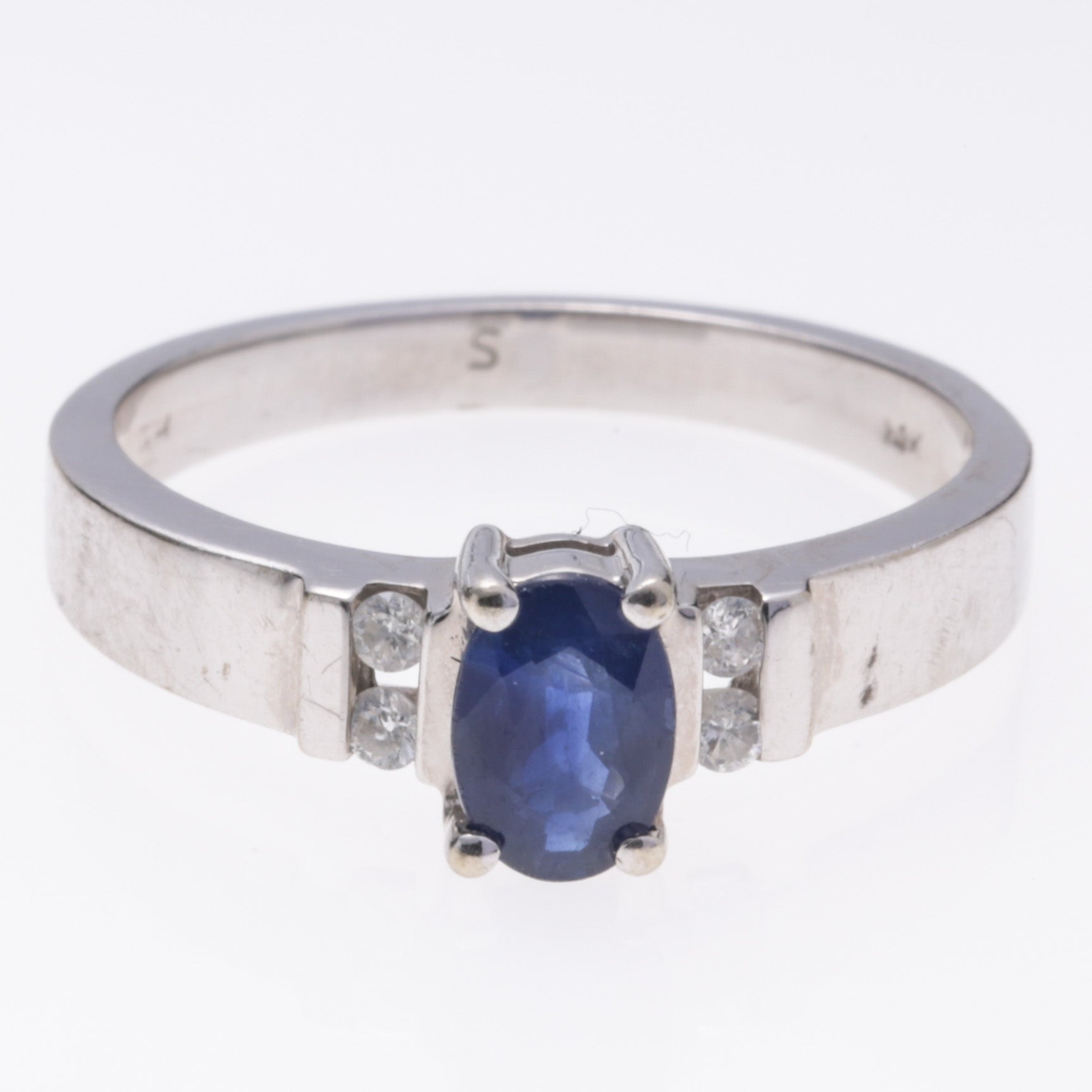 14k White Gold Sapphire and Diamond Ring | 0.59ct, 0.08ctw | SZ 6.5