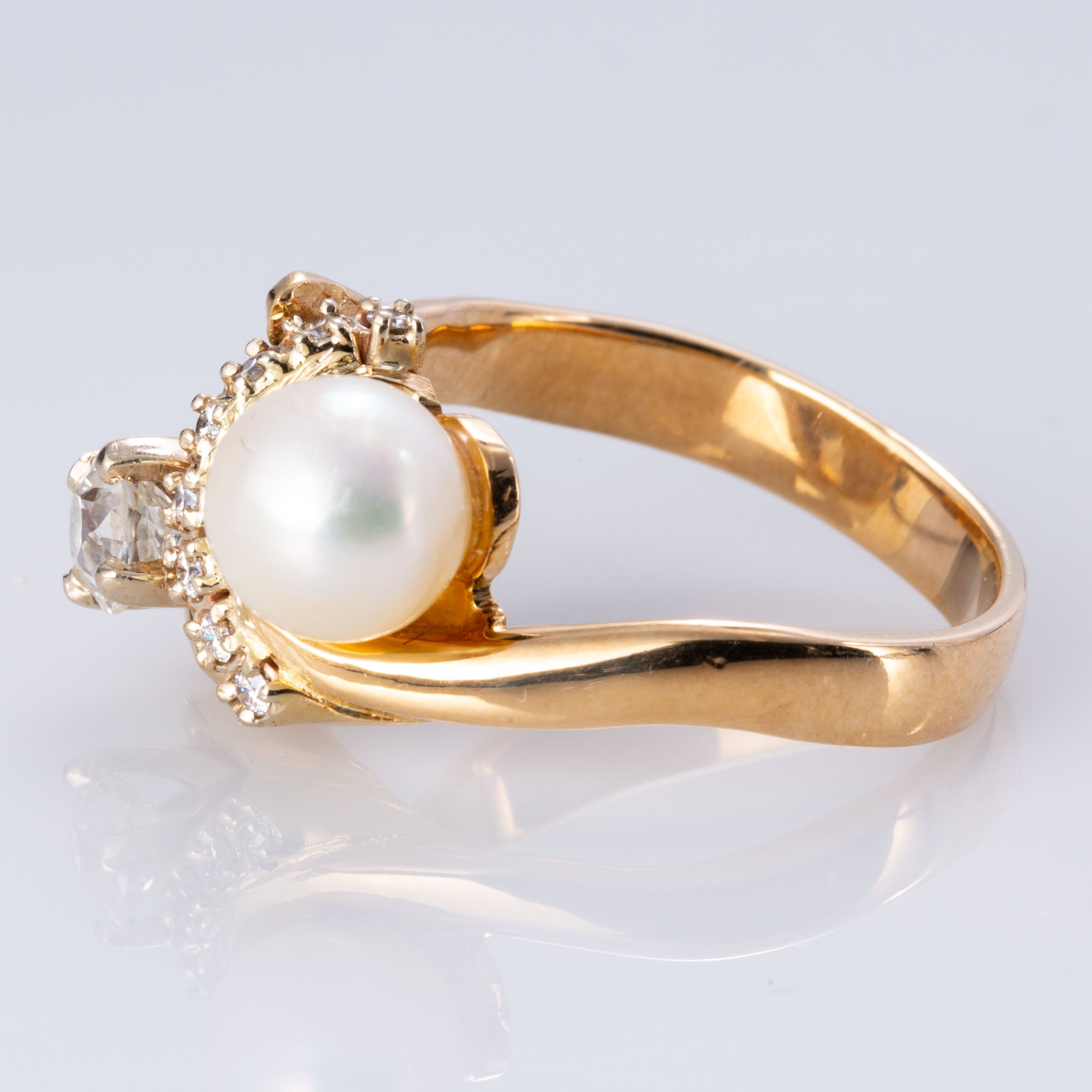 Bague vintage en perle et diamant taille ancienne européenne | 7,50 mm, 0,79 ct | Taille 8 | 