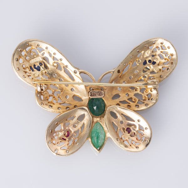 14K Yellow Gold Butterfly Motif Diamond Brooch | 3.30ctw, 0.61ctw