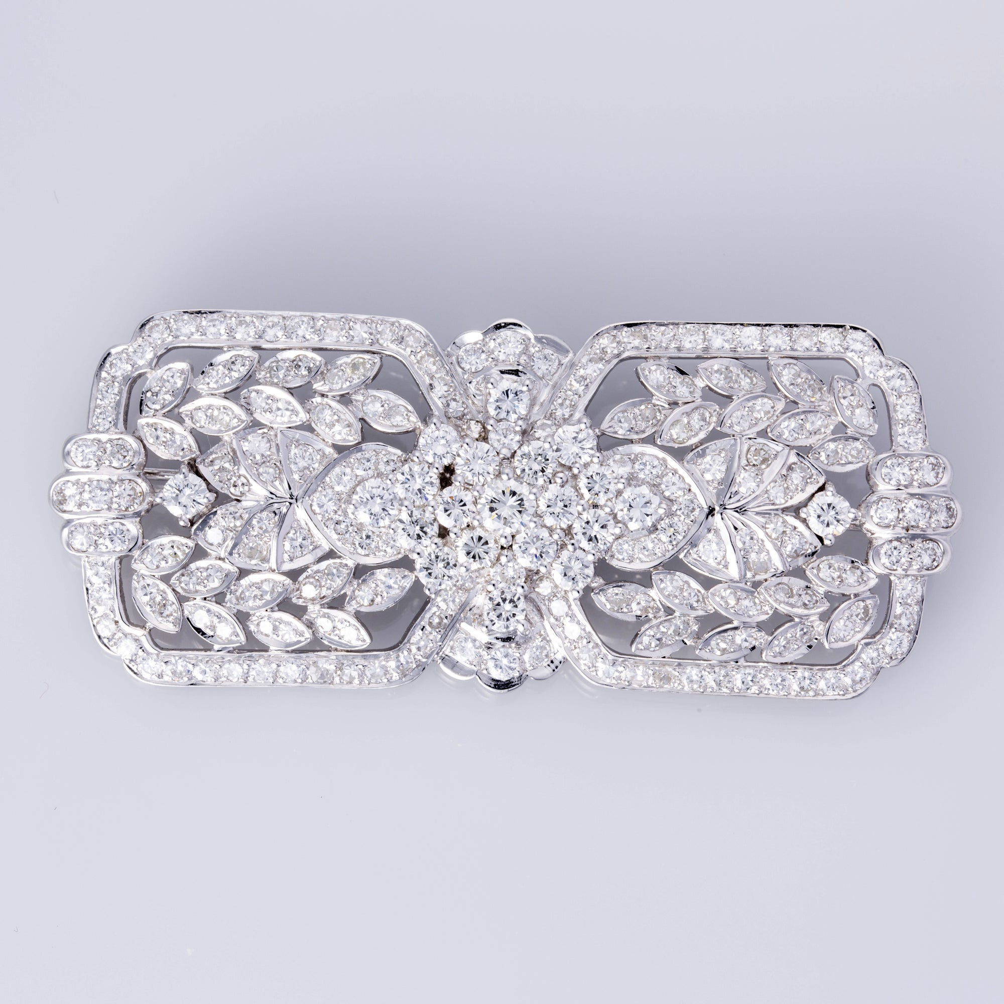 18K White Gold Diamond Brooch | 6.07ctw