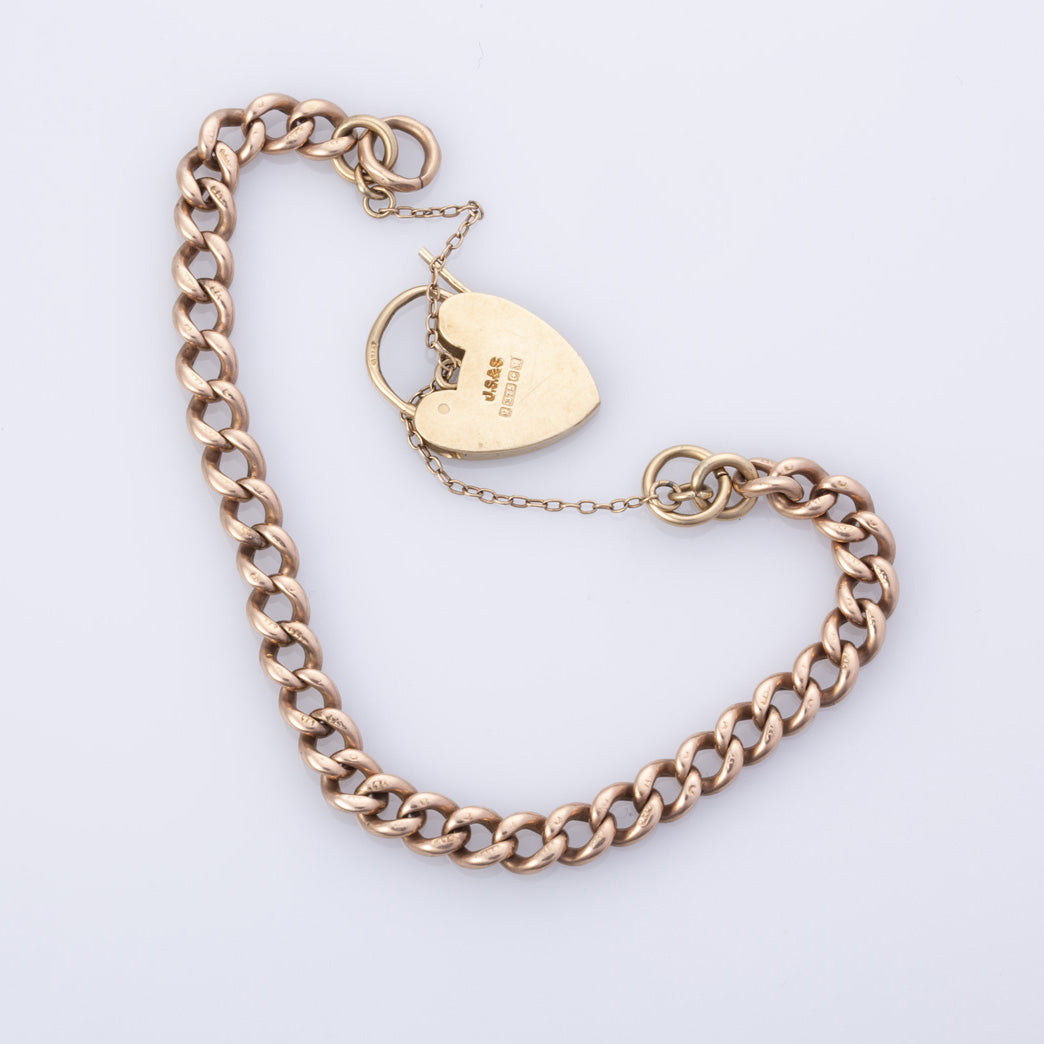 1986 Hallmarked 9k Yellow Gold Heart Bracelet  | 6.25" |