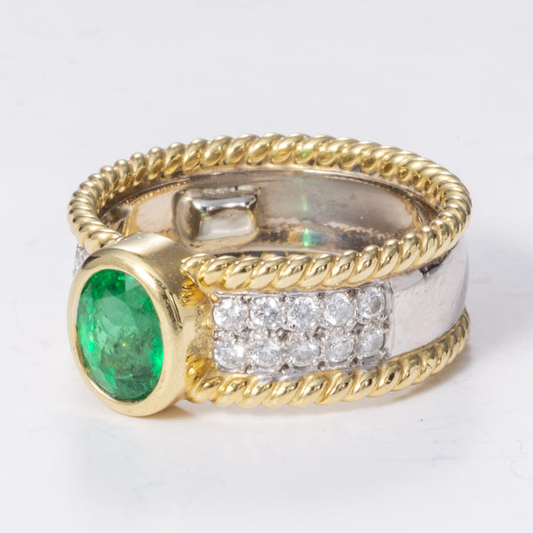 Emerald Cocktail Diamond 18k Yellow and White Ring | 1.14 ct, 1.50 ctw | SZ 5
