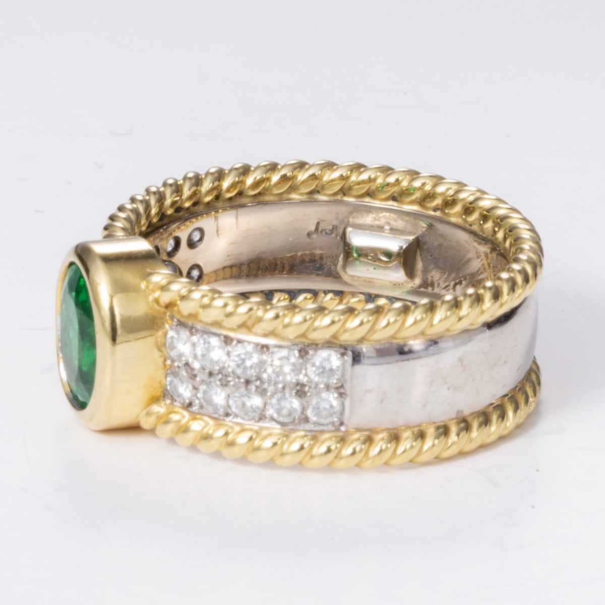 Emerald Cocktail Diamond 18k Yellow and White Ring | 1.14 ct, 1.50 ctw | SZ 5