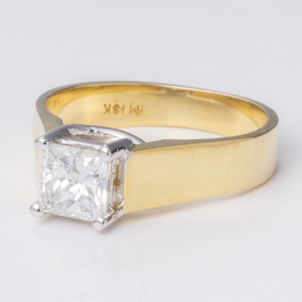 Princess Cut Solitaire Yellow and White 18k Ring | 0.97 ct | SZ 6.25