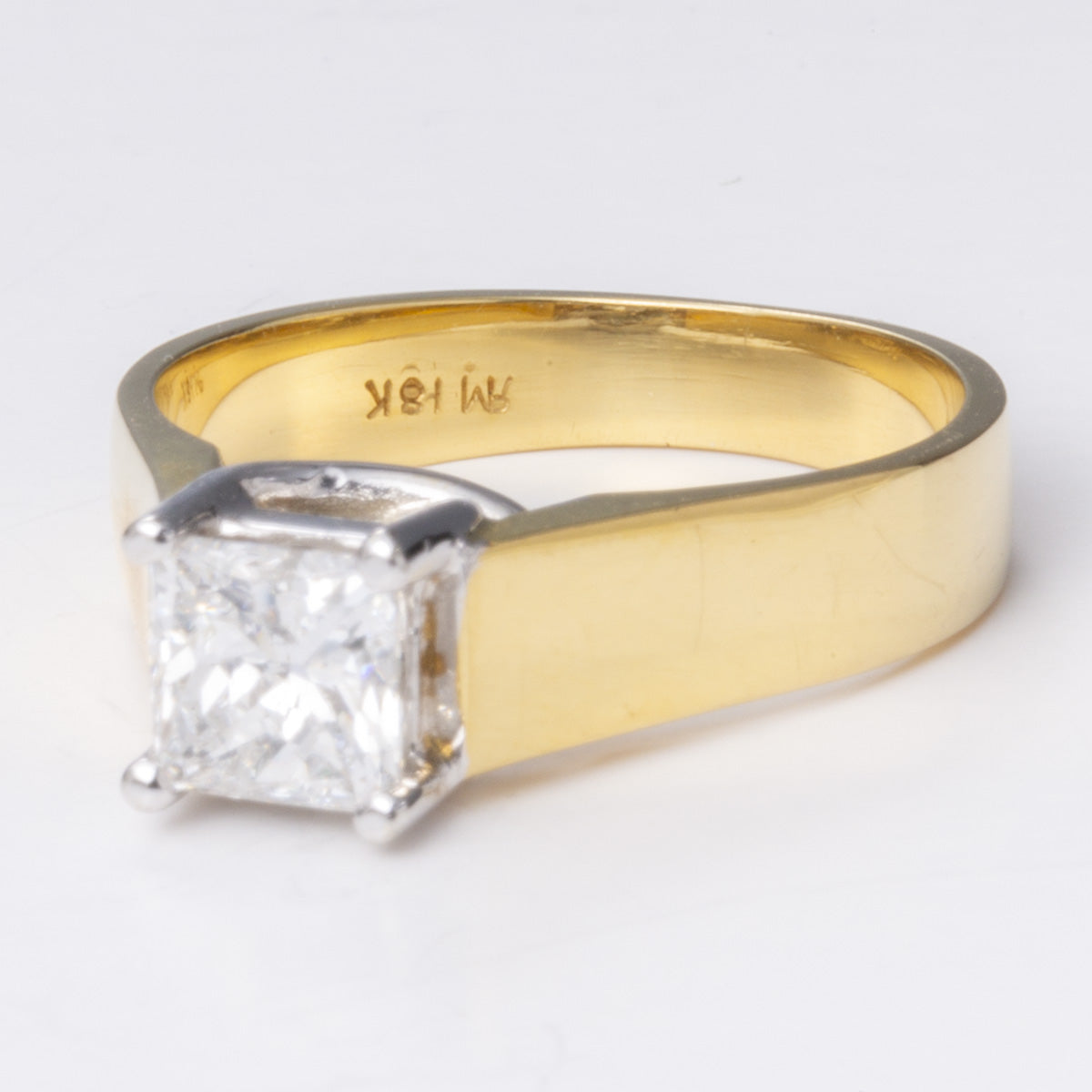 Princess Cut Solitaire Yellow and White 18k Ring | 0.97 ct | SZ 6.25