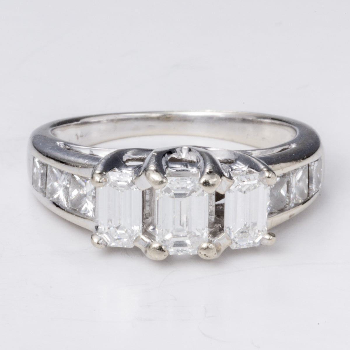 14k White Gold Three Emerald Cut Diamond Engagement Ring | 1.19 ctw | Sz 5