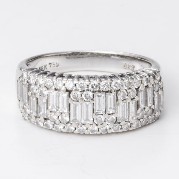18k White Gold Baguette and Round Brilliant Diamond Band | 1.50 ctw | Sz 7.25