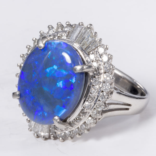Platinum Opal Ring with Diamond Halo | 4.33 ct, 0.95 ctw | Sz 6.25