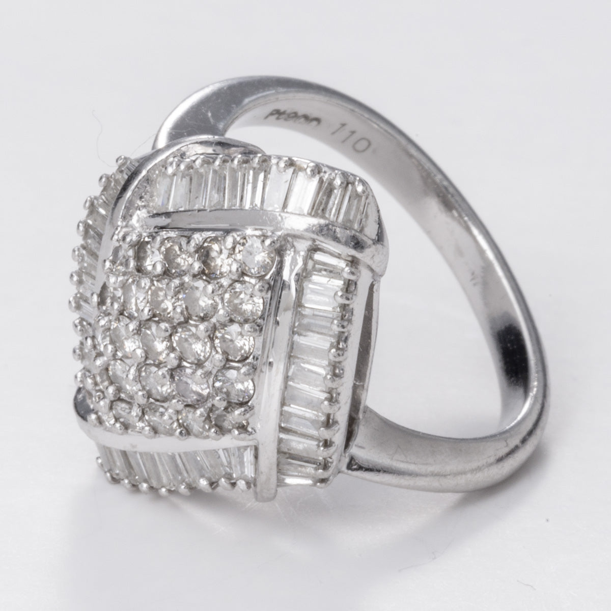 Platinum Navette Baguette and Round Diamond Ring | 1.10 ctw | Sz 5.25
