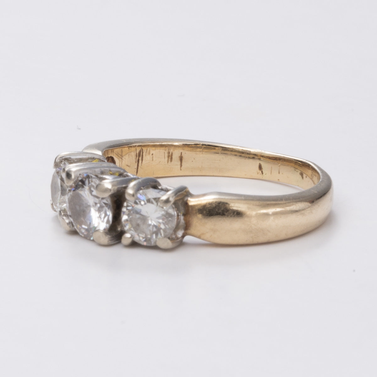 Three Stone Diamond Yellow and White Gold 14k Ring | 1.00ctw | SZ 5.75